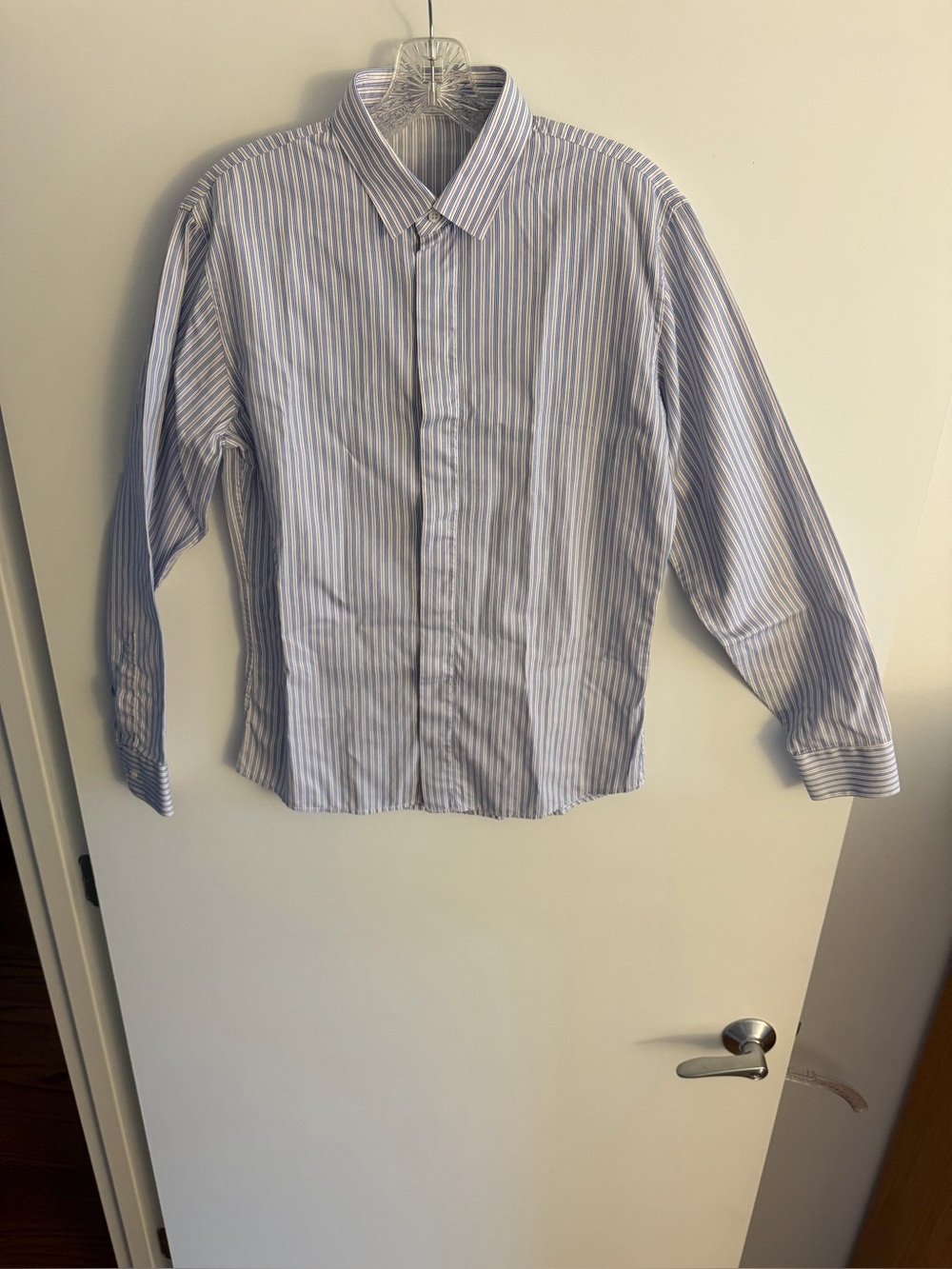 Ascot Chang Ermenegildo Zegna Light Blue and White Vertical Striped Dress Shirt